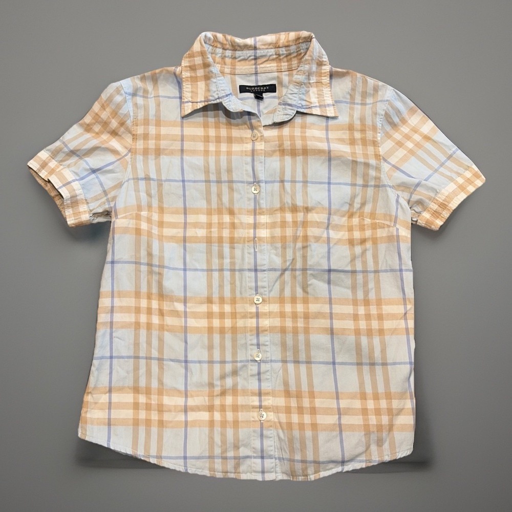 Vintage BURBERRY LONDON Short Slve Button-Up Fitted Shirt Nova Check Plaid Sz Sm